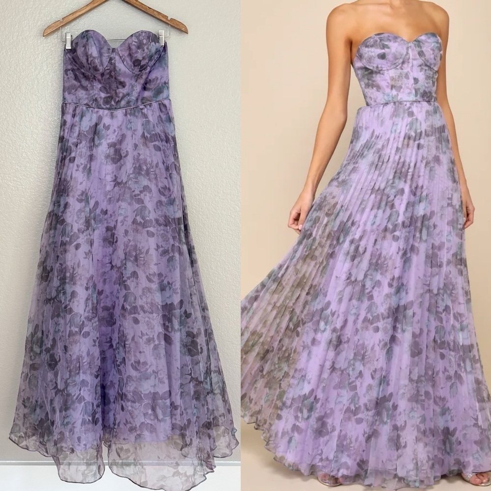 NWOT Most Beautiful Day Purple Multi Floral Print Organza Maxi Dress